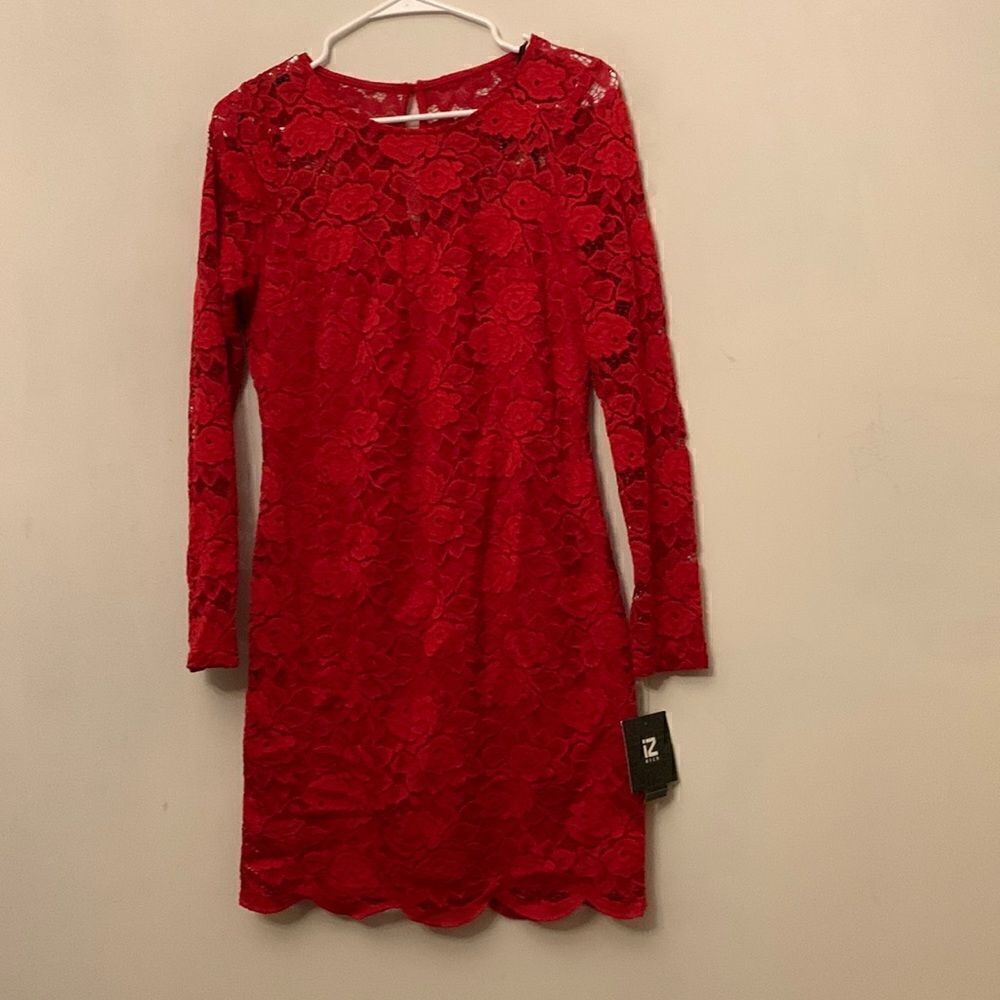 IZ Byer long sleeve red lace dress Size L NWT